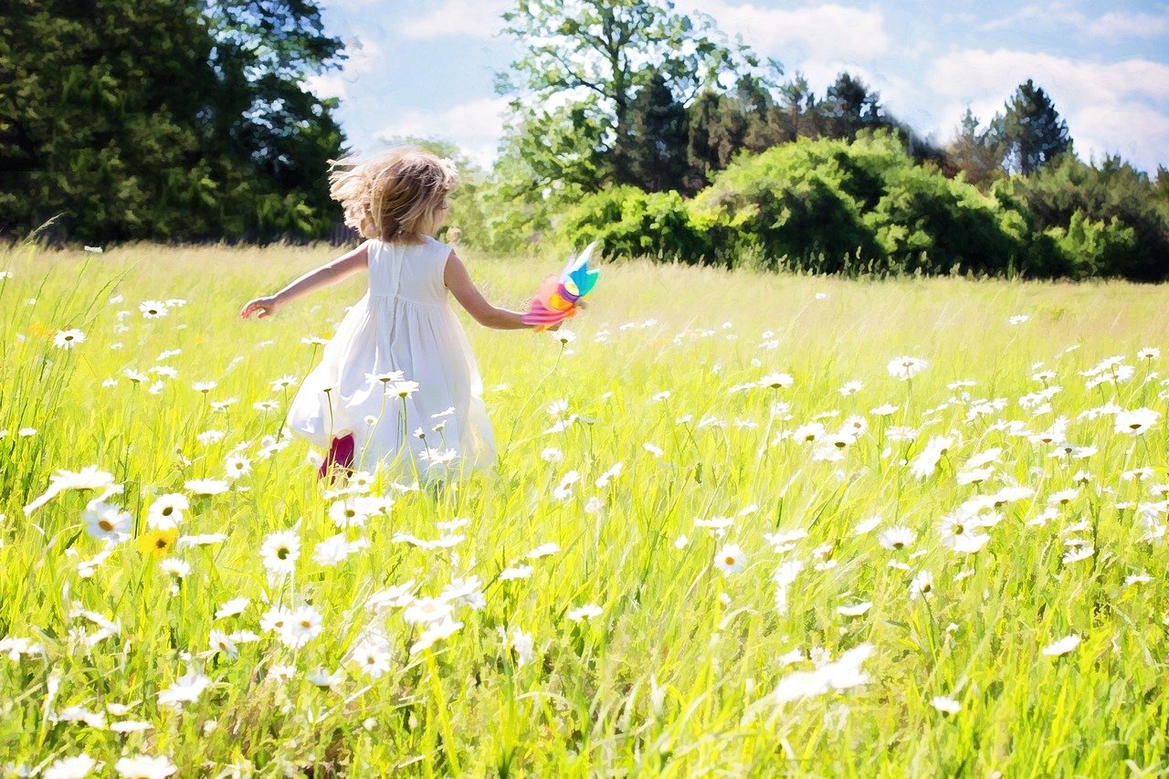 little girl running, daisies, nature-795505.jpg